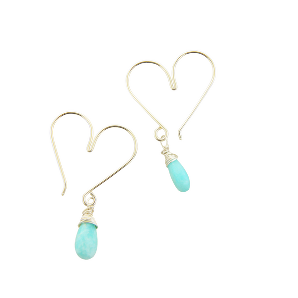 Heart Hoops Silver Small - Amazonite