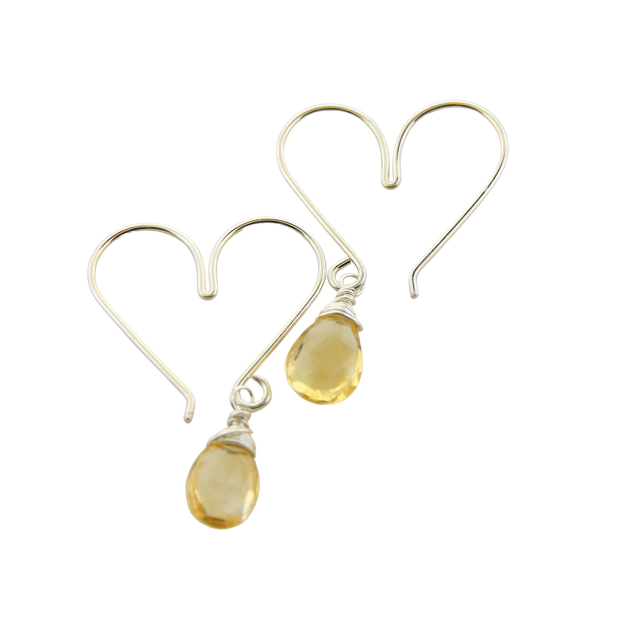 Heart Hoops Silver Small - Citrine