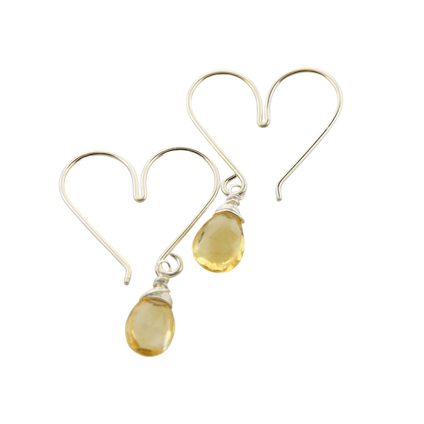 Heart Hoops Silver Small - Citrine