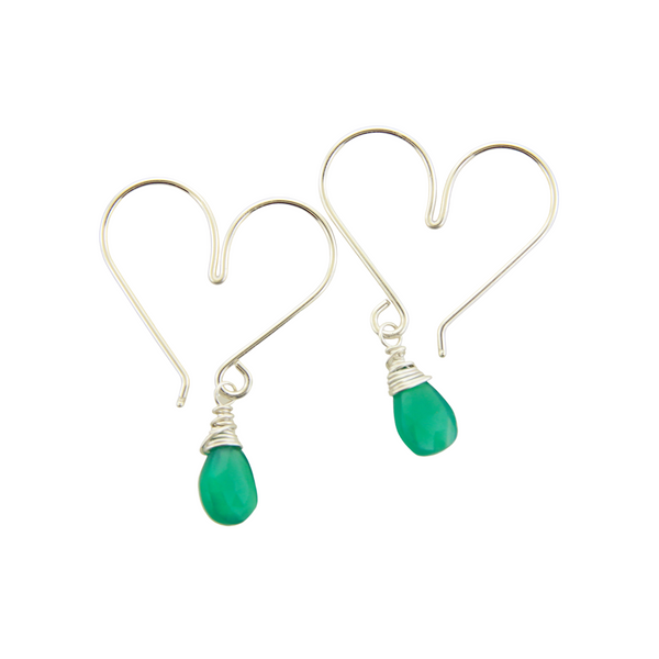 Heart Hoops Silver Small - Green Onyx