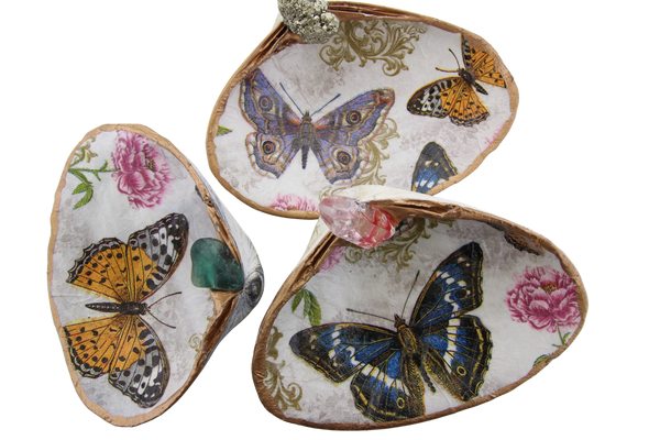 Resin Coated Clam Shell Trinket Dishes - Assorted Crystals & Patterns