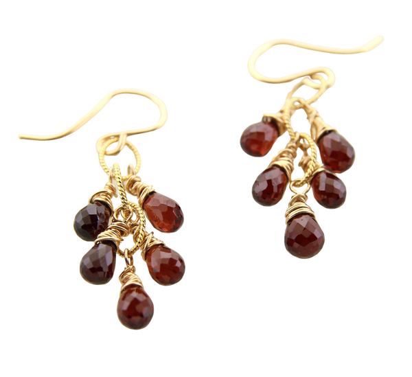 Gemstone Cluster Earrings - Garnet