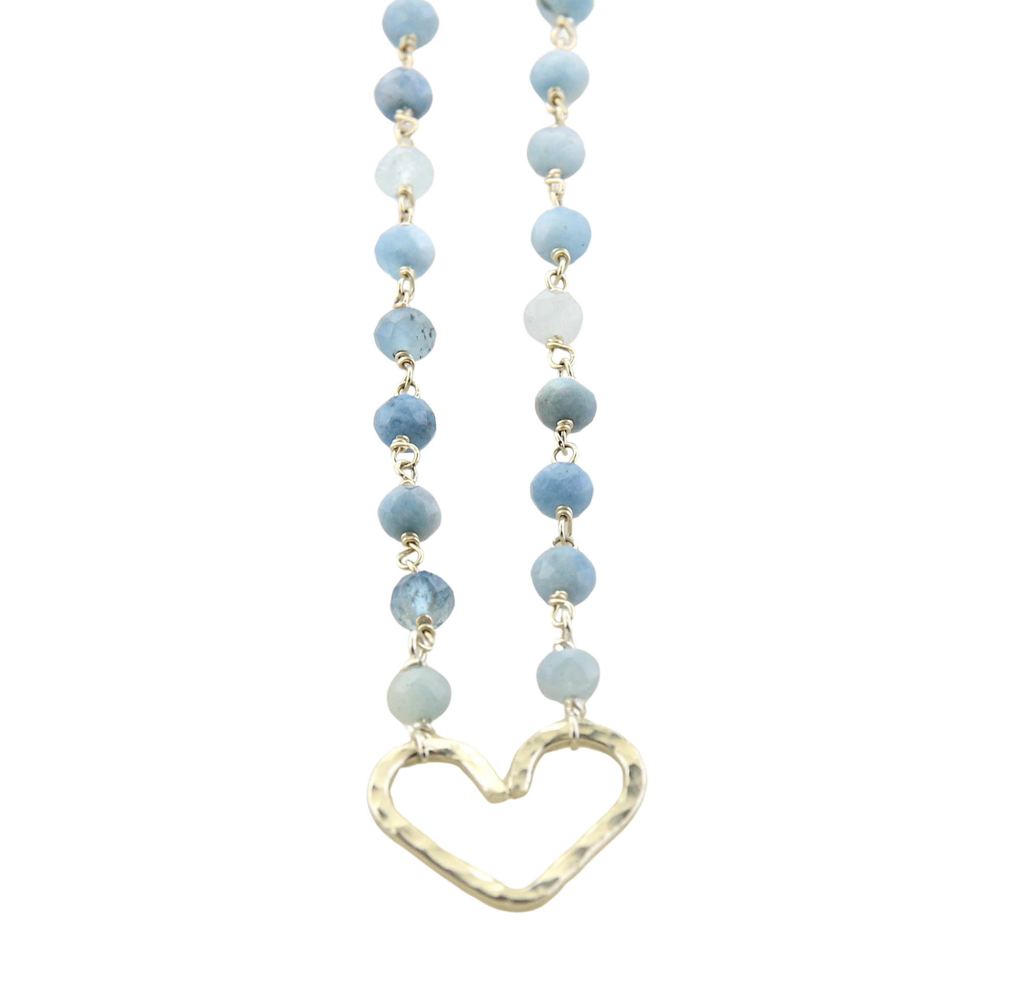 Hammered Heart Aquamarine Beading Necklace