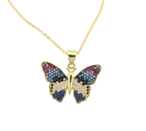 Mulit-colored CZ Butterfly Necklace