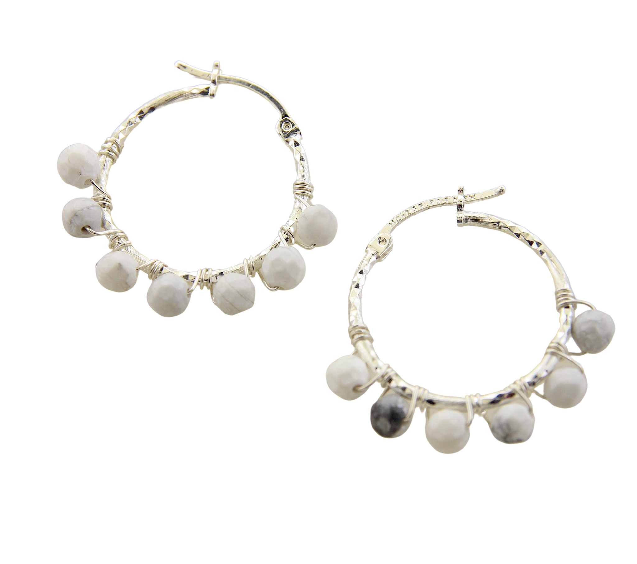 Wrapped Silver Hoops - Howlite Large