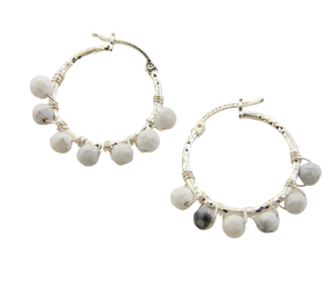 Wrapped Silver Hoops - Howlite Large