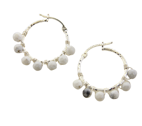 Wrapped Silver Hoops - Howlite Large