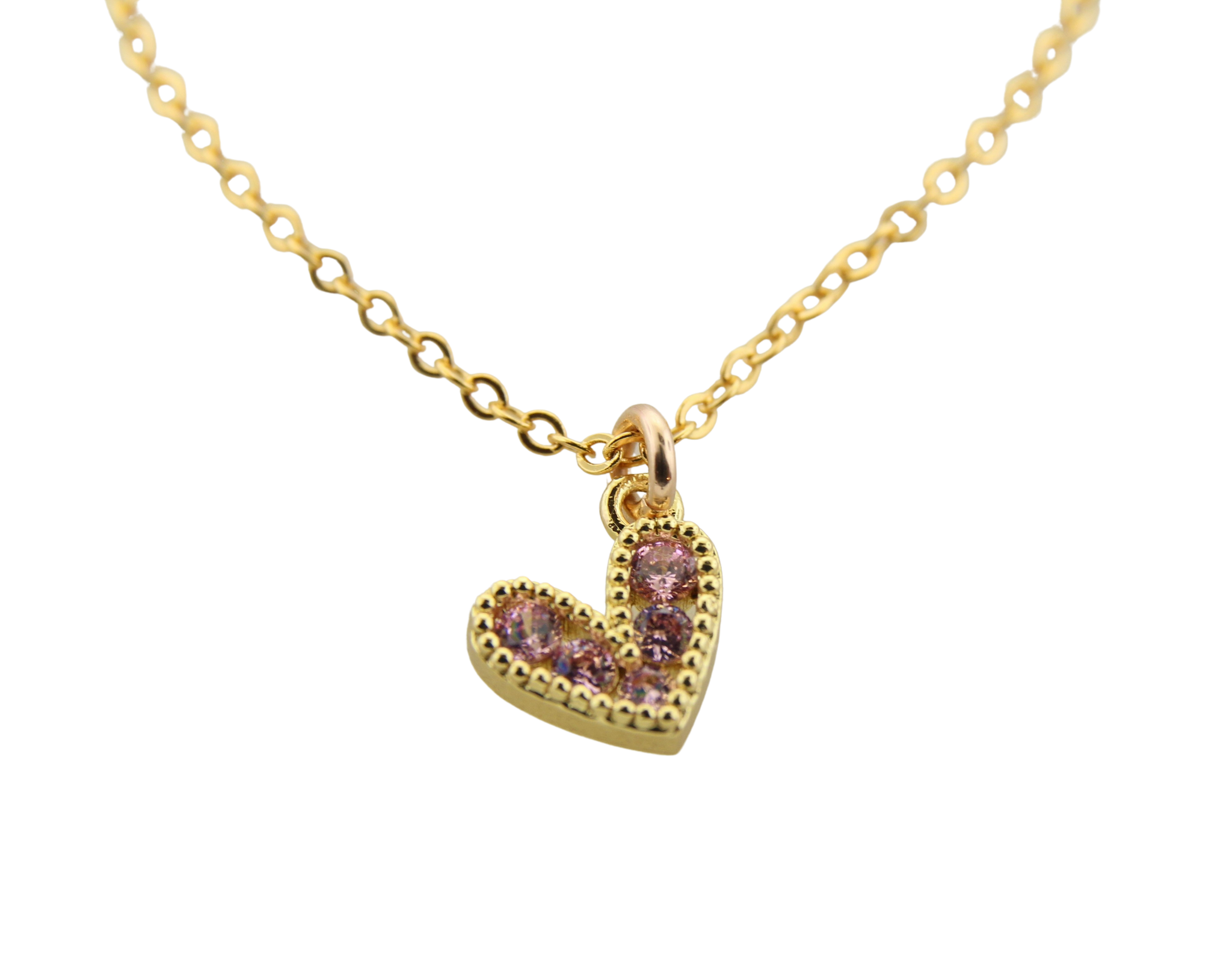 CZ Sparkle Off Set Heart Necklace - Light Purple