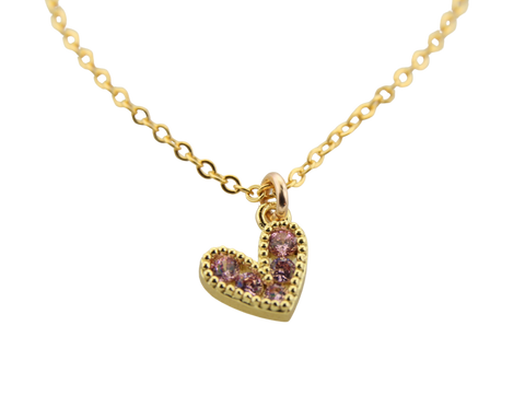 CZ Sparkle Off Set Heart Necklace - Light Purple