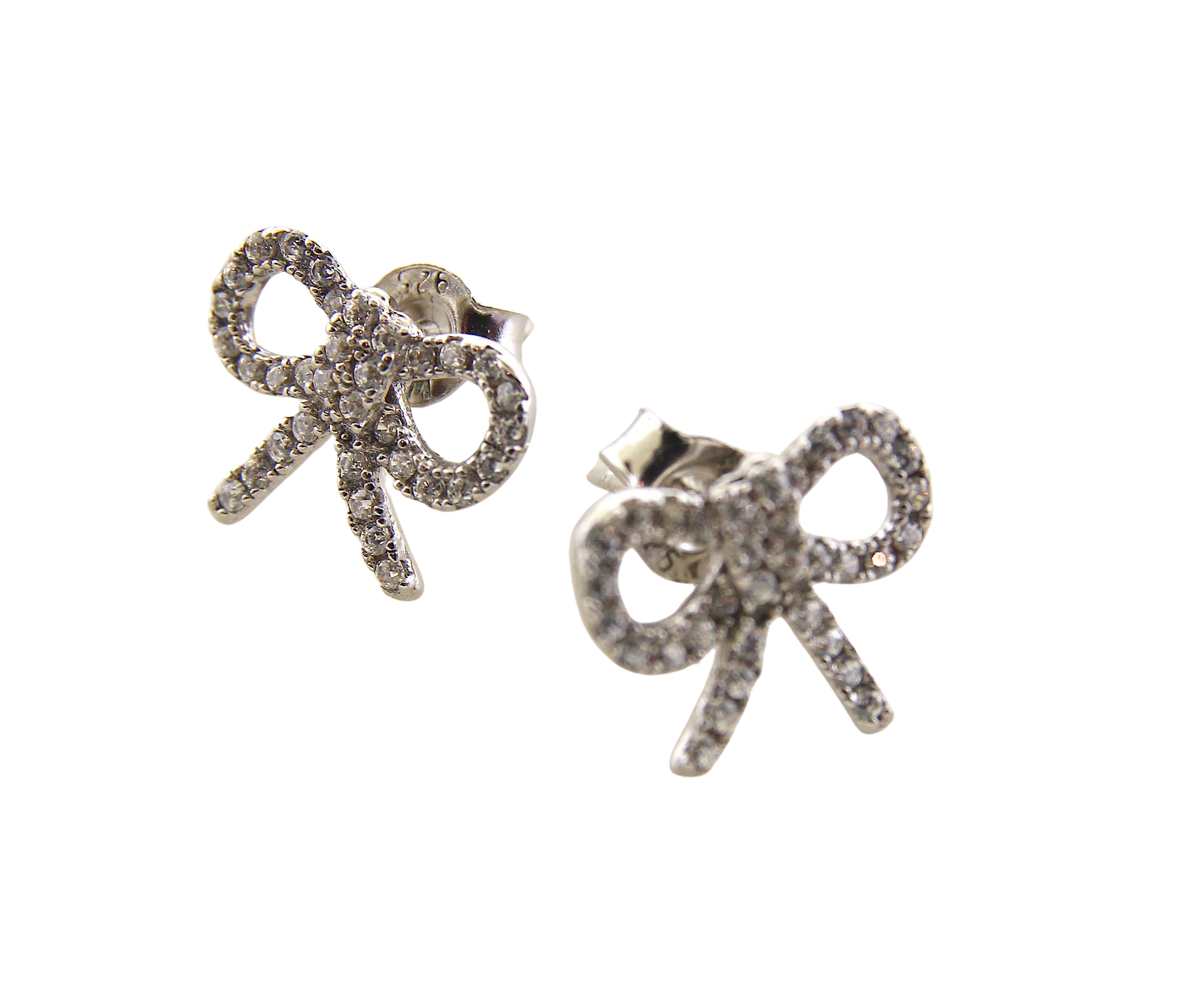 Sterling Silver Pave Bow Earrings