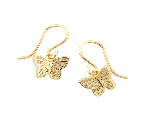 Small Butterfly Charm CZ Earrings