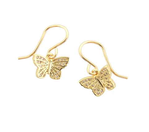 Small Butterfly Charm CZ Earrings