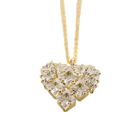 CZ - Sparkle Cube Heart Pendant Necklace