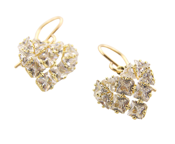 CZ - Sparkle Cube Heart Earrings