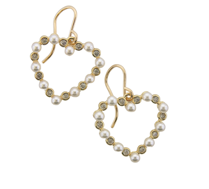 Pearl Heart Earrings CZ & Faux Pearls