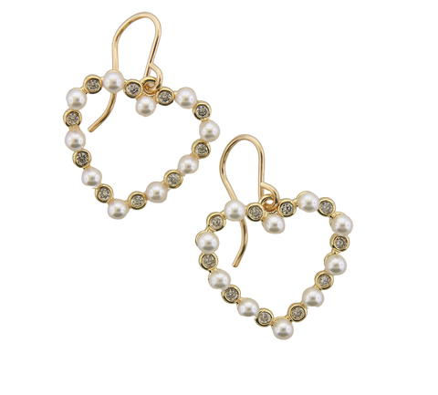 Pearl Heart Earrings CZ & Faux Pearls