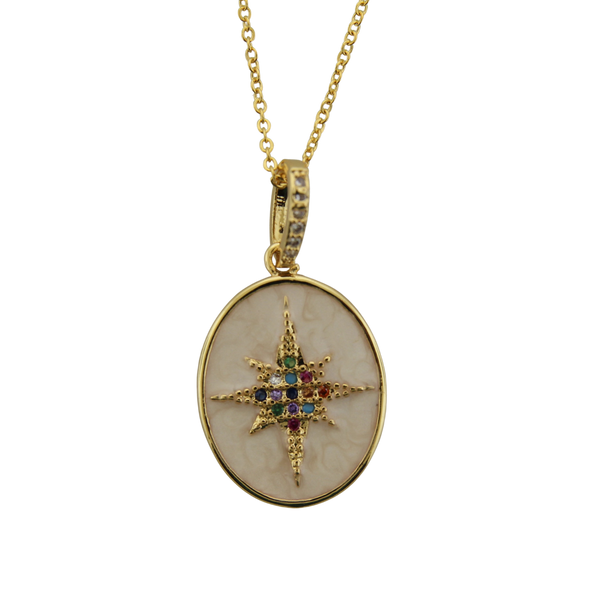 Enamel & CZ Compass Charm Necklace