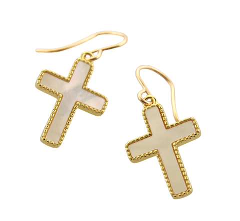 Mother of Pearl Cross Earrings