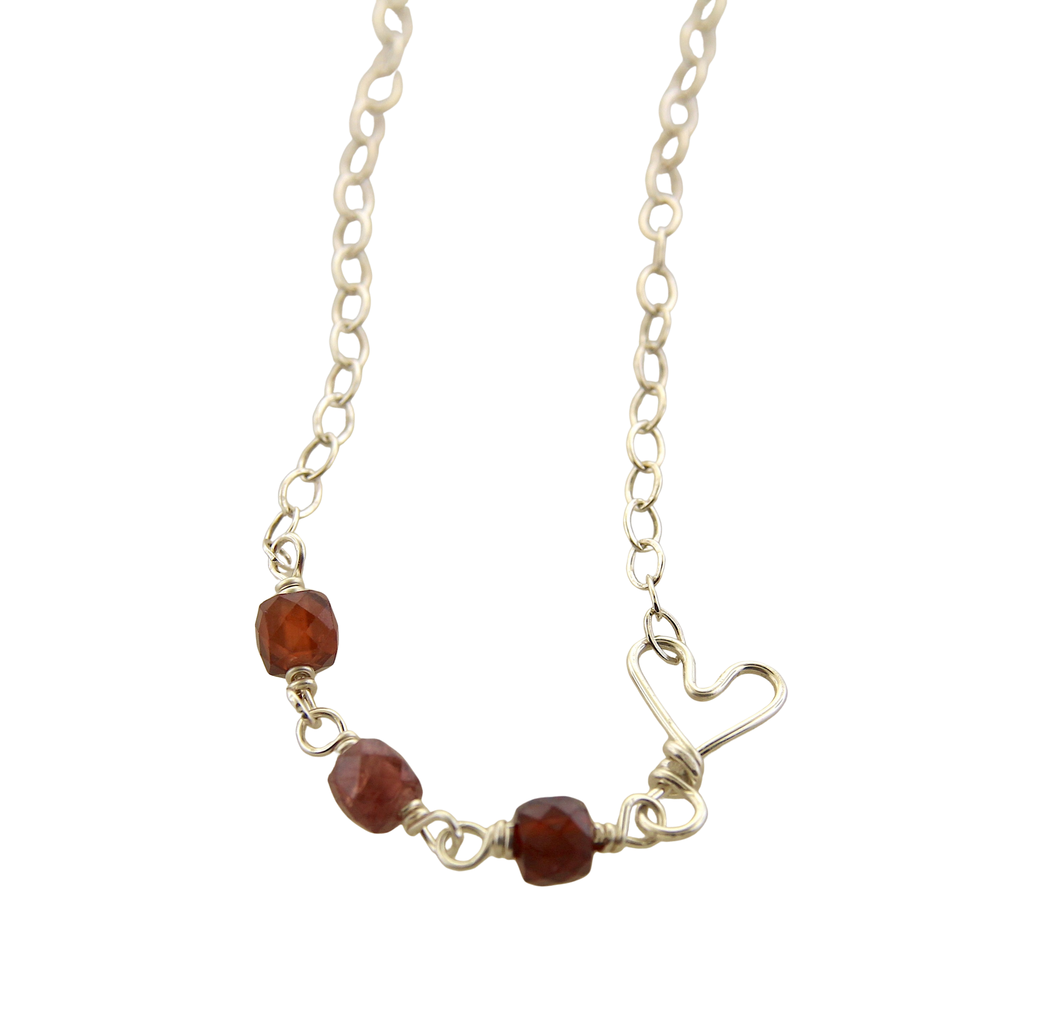 Sweet & Simple Heart Necklace - Sterling Silver & Garnet