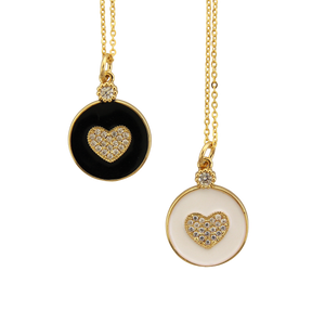 CZ & Enamel Heart Medal Necklace