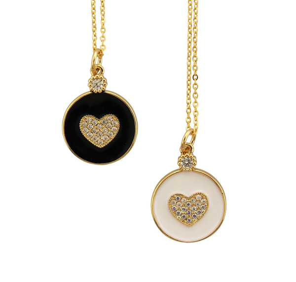 CZ & Enamel Heart Medal Necklace