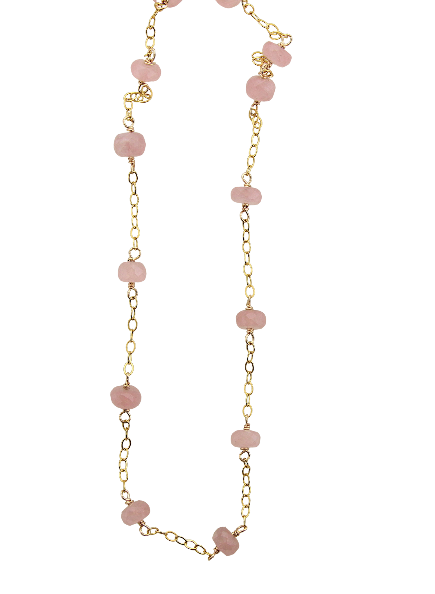 Capri - Rose Quartz Beaded Chain Necklace 14K Gold-filled