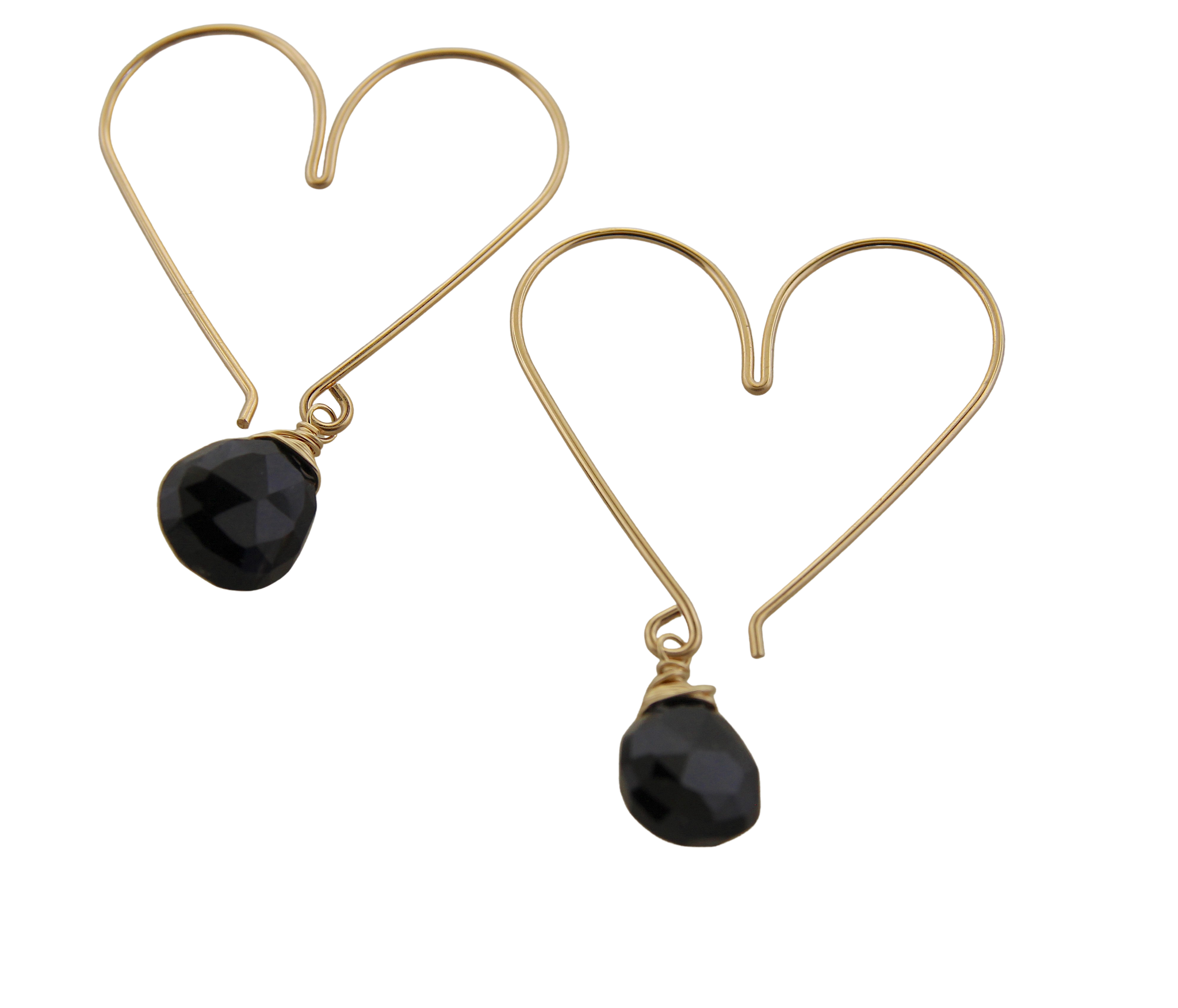 Heart Hoops Medium - Black Onyx - Gold Filled