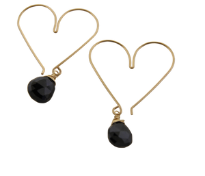 Heart Hoops Medium - Black Onyx - Gold Filled