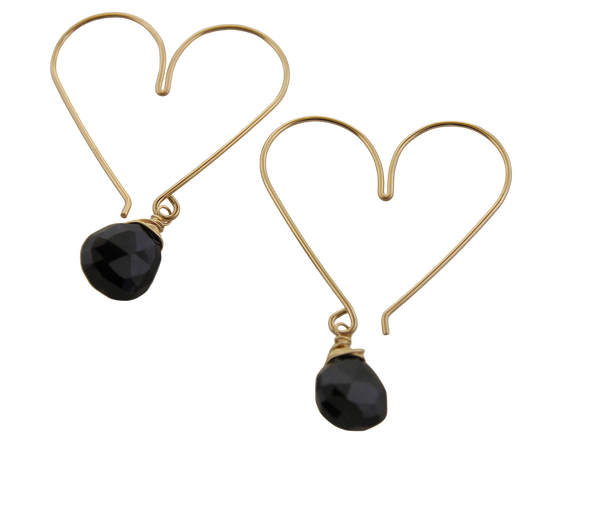 Heart Hoops Medium - Black Onyx - Gold Filled