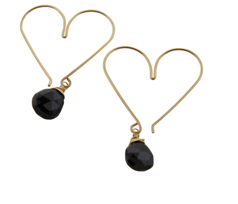 Heart Hoops Medium - Black Onyx - Gold Filled