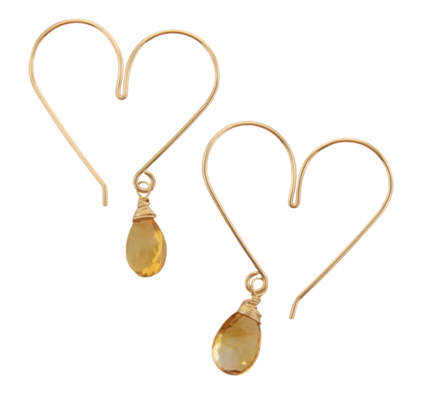 Heart Hoops - Medium Citrine Gold-filled