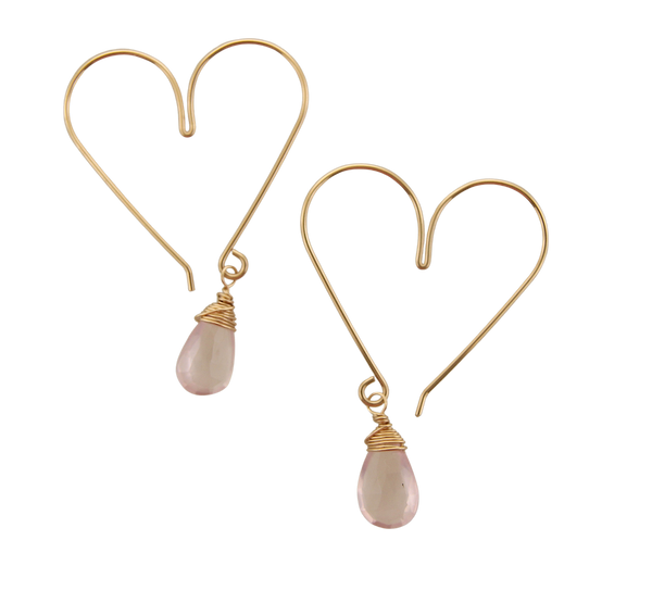 Heart Hoops - Medium Rose Quartz Gold