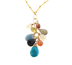 Gemstone Cluster Necklace  - Mulit Gemstone