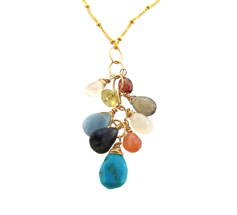 Gemstone Cluster Necklace  - Mulit Gemstone