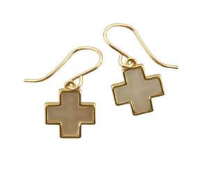 Square Mother of Pearl Cross Earrings