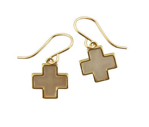 Square Mother of Pearl Cross Earrings