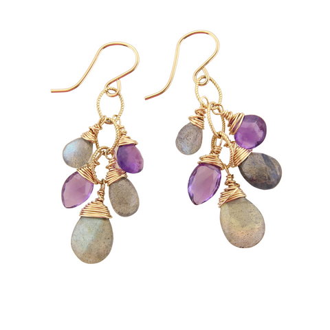 Gemstone Cluster Earrings - Labradorite & Amethyst