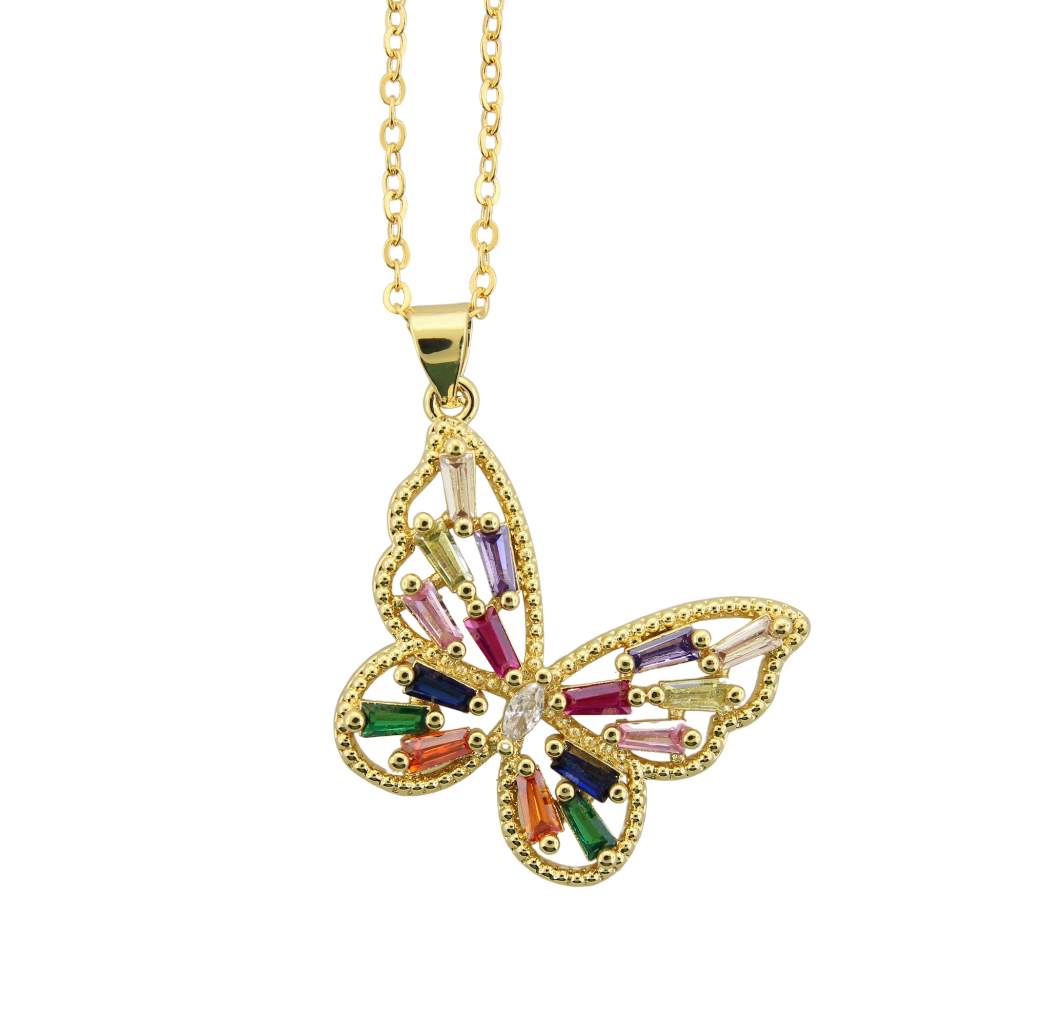 Multi-Colored CZ Butterfly Necklace