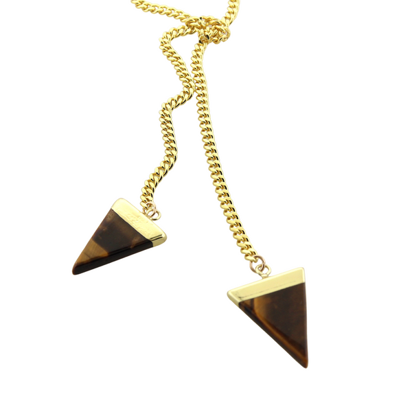 Tie Necklace - Tigers Eye Triangles