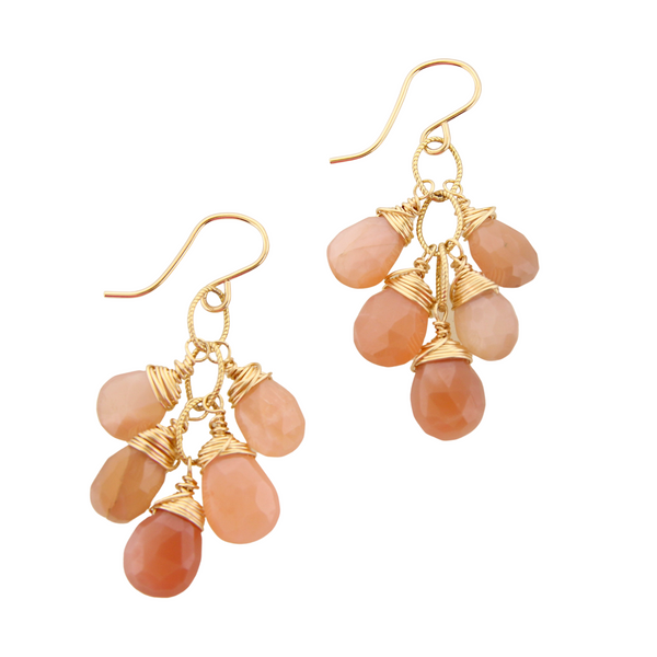 Gemstone Cluster Earrings - Peach Moonstone