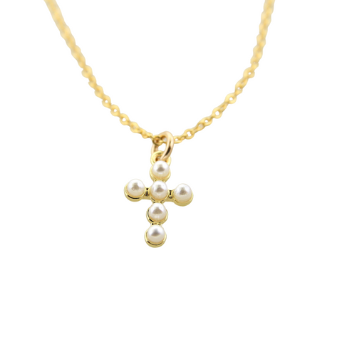 Tiny Pearl Cross Necklace