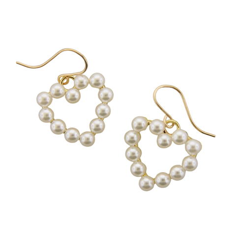 Small Pearl Heart Earrings - CZ