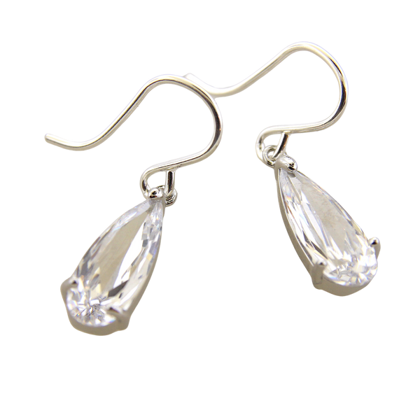 CZ Pear Shaped Drop Earrings - Silver