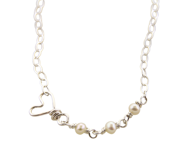 Sweet & Simple Heart Necklace - Sterling Silver & Fresh Water Pearls