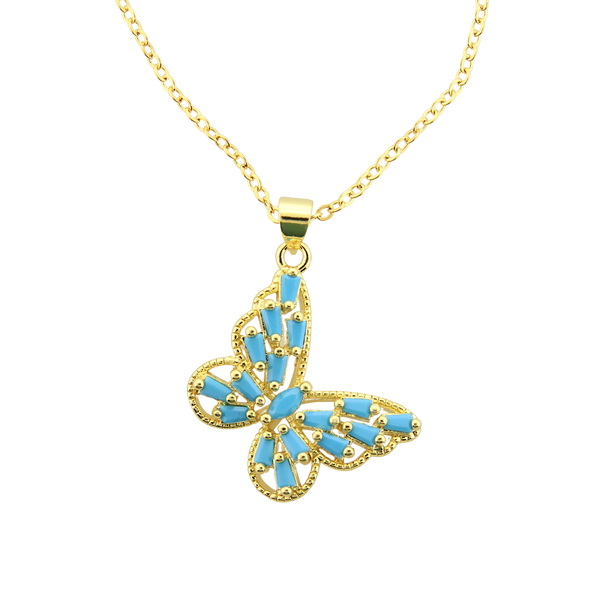 Turquoise CZ Butterfly Necklace
