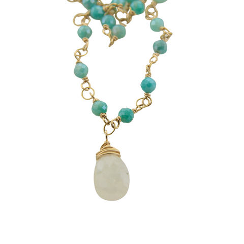 Whimsy Necklace - Amazonite & Rainbow Moonstone