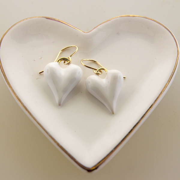 White Heart Earrings