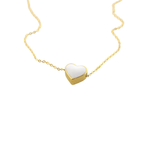 Floating Enamel Heart Necklace - White