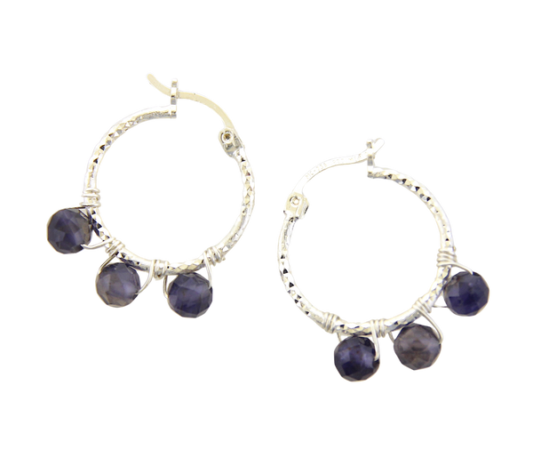 Wrapped Silver Hoops - Iolite
