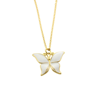 Enamel Butterfly Necklace - White